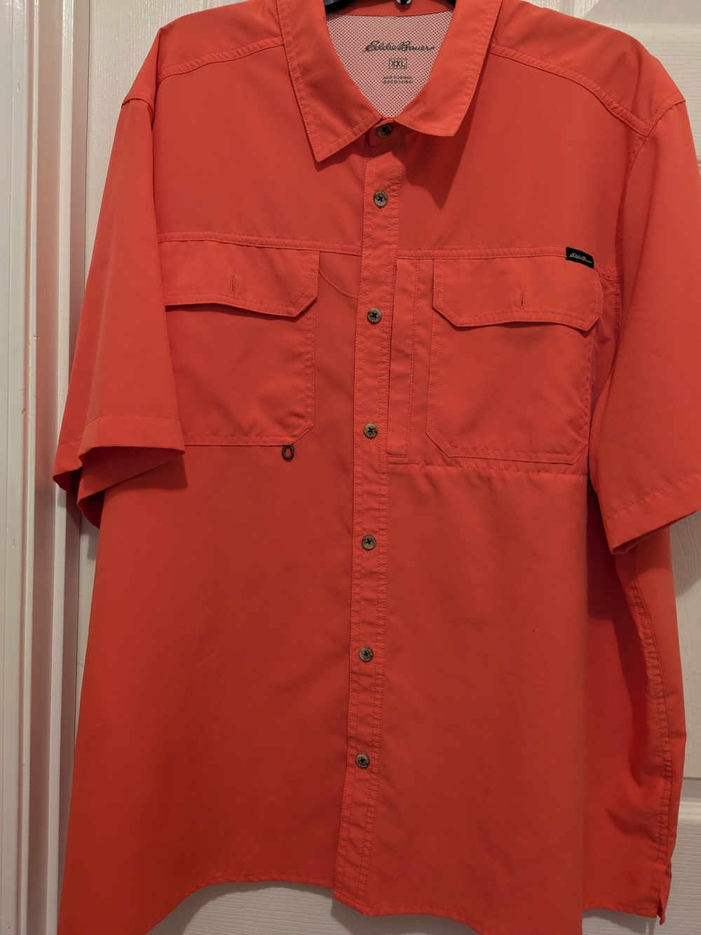 Eddie Bauer Men’s Short-Sleeve Button-Down Shirt in Coral Orange